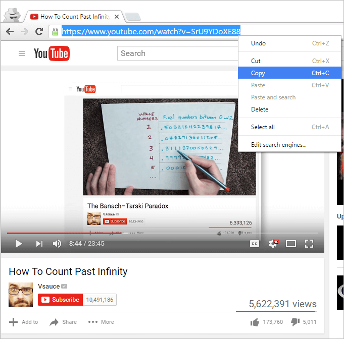 Copy the video link from the browser.