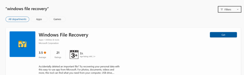 Download and install Windows File recovery from Microsoft Store